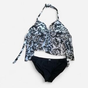 Time and Tru Black and White Floral Bikini